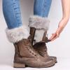 angwang Womens Winter Warm Crochet Knit Fur Trim Leg Warmers Cuffs Toppers Boot Socks Dark Gray view 3
