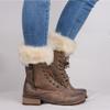 angwang Womens Winter Warm Crochet Knit Fur Trim Leg Warmers Cuffs Toppers Boot Socks Dark Gray view 4