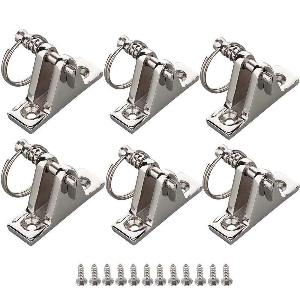 6 Pack Bimini Top 90Deck Hinge with Pin and Ring, 316 Stainless Steel, Free Installation Screws