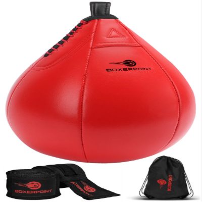 Boxerpoint Speed Bag Set - Black PU Leather, Medium - Includes 2 Hand Wraps & Carrying Bag - Durable Anti-Leak Punching Bag for Adults, Teens & Beginners - Easy Home Gym Setup for Reflex Training