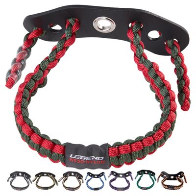 Legend 550 Paracord Bow Wrist Sling - Compound Bow Stabilizer & Hand Loop Carrier Archery Accessories - Adjustable Wrist Strap with Durable Leather Yoke, Strong Metal Grommets - Army Green - Red