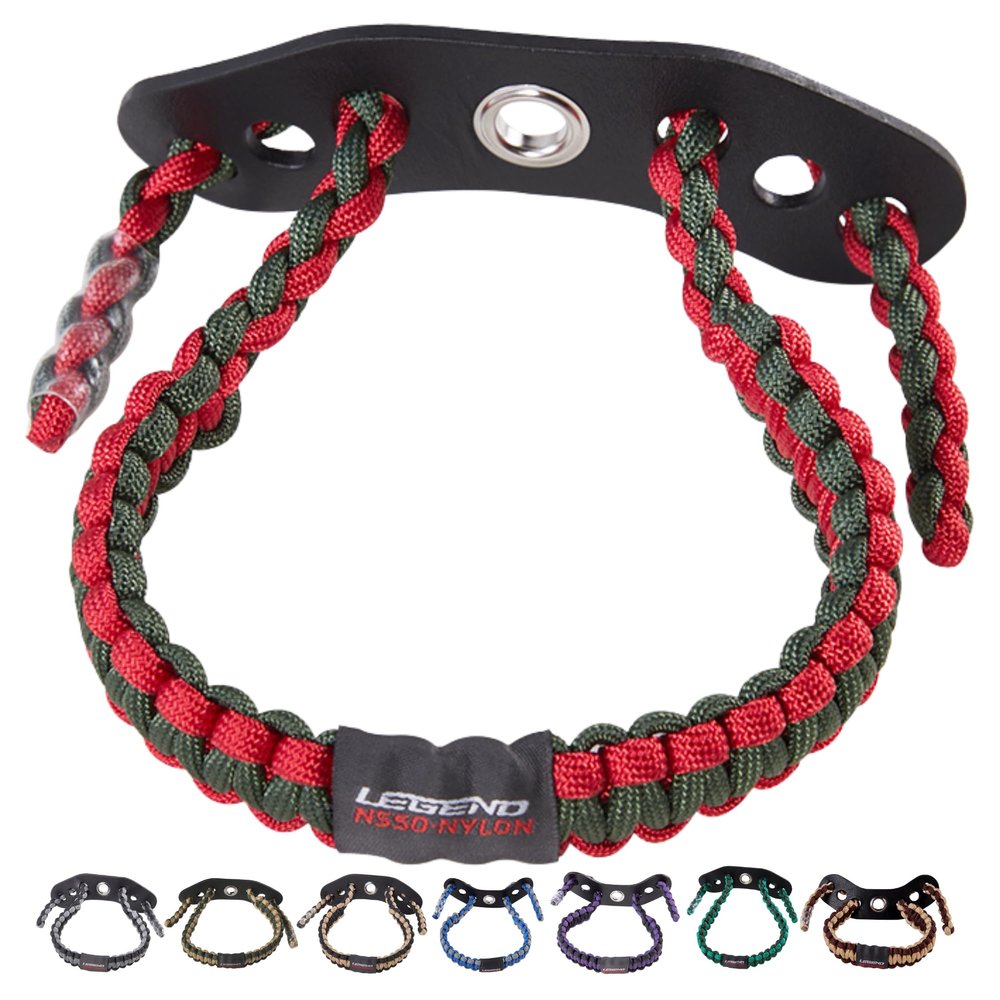 Legend 550 Paracord Bow Wrist Sling - Compound Bow Stabilizer & Hand Loop Carrier Archery Accessories - Adjustable Wrist Strap with Durable Leather Yoke, Strong Metal Grommets - Army Green - Red