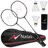 Nalax Badminton Set,2 Player Badminton Rackets Carbon Fiber Badminton Racquet with 3 Shuttlecocks and 1 Carrying Bag,Badminton Backyard Games for Outdoor,Garden,Beach,Family Fun Game view 1
