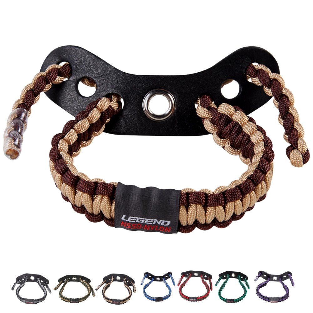 Legend 550 Paracord Bow Wrist Sling - Compound Bow Stabilizer & Hand Loop Carrier Archery Accessories - Adjustable Wrist Strap with Durable Leather Yoke, Strong Metal Grommets - Beige - Brown