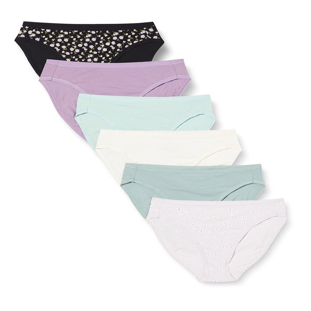 Amazon Essentials Women's Cotton High Leg Brief Underwear (Available in Plus Size), Breathable, Pack of 6, Ditsy Floral/Dots/Multicolor, X-Small