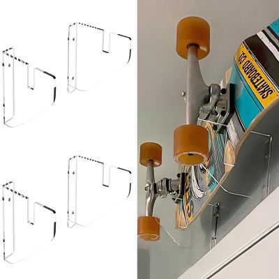 WANLIAN Skateboard Wall Mount Display Rack Skateboard Wall Rack Display Rack Hanger Rack Skateboard Wall Mount Bracket Deck Rack (Transparent 2 Pairs)