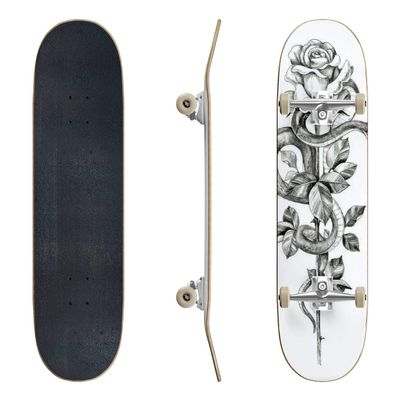 EFTOWEL Skateboards Snake with Rose Bud on high stem Stock Illustration Classic Concave Skateboard Cool Stuff Teen Gifts Longboard Extreme Sports for Beginners and Professionals, Color4