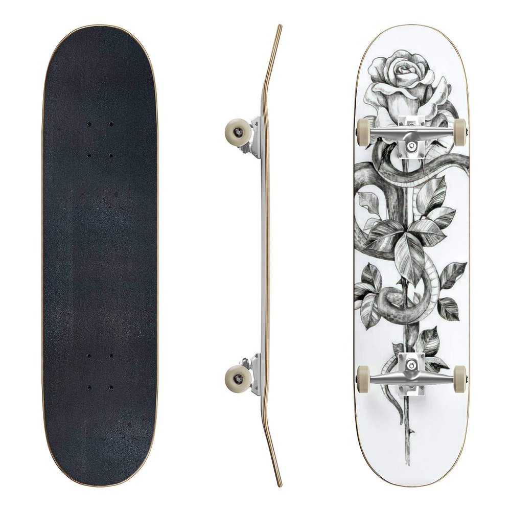 EFTOWEL Skateboards Snake with Rose Bud on high stem Stock Illustration Classic Concave Skateboard Cool Stuff Teen Gifts Longboard Extreme Sports for Beginners and Professionals, Color4