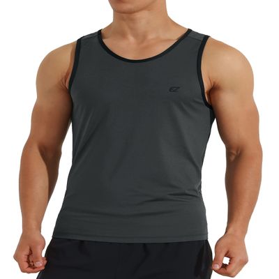EZRUN Men's Tank Tops Quick Dry Workout Swim Beach Shirts Sleeveless Shirts for Bodybuilding Gym Fitness Training Grey