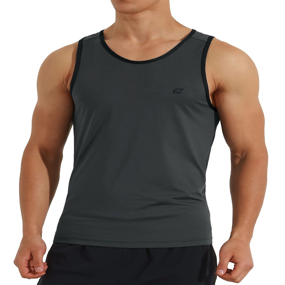 EZRUN Men's Tank Tops Quick Dry Workout Swim Beach Shirts Sleeveless Shirts for Bodybuilding Gym Fitness Training Grey
