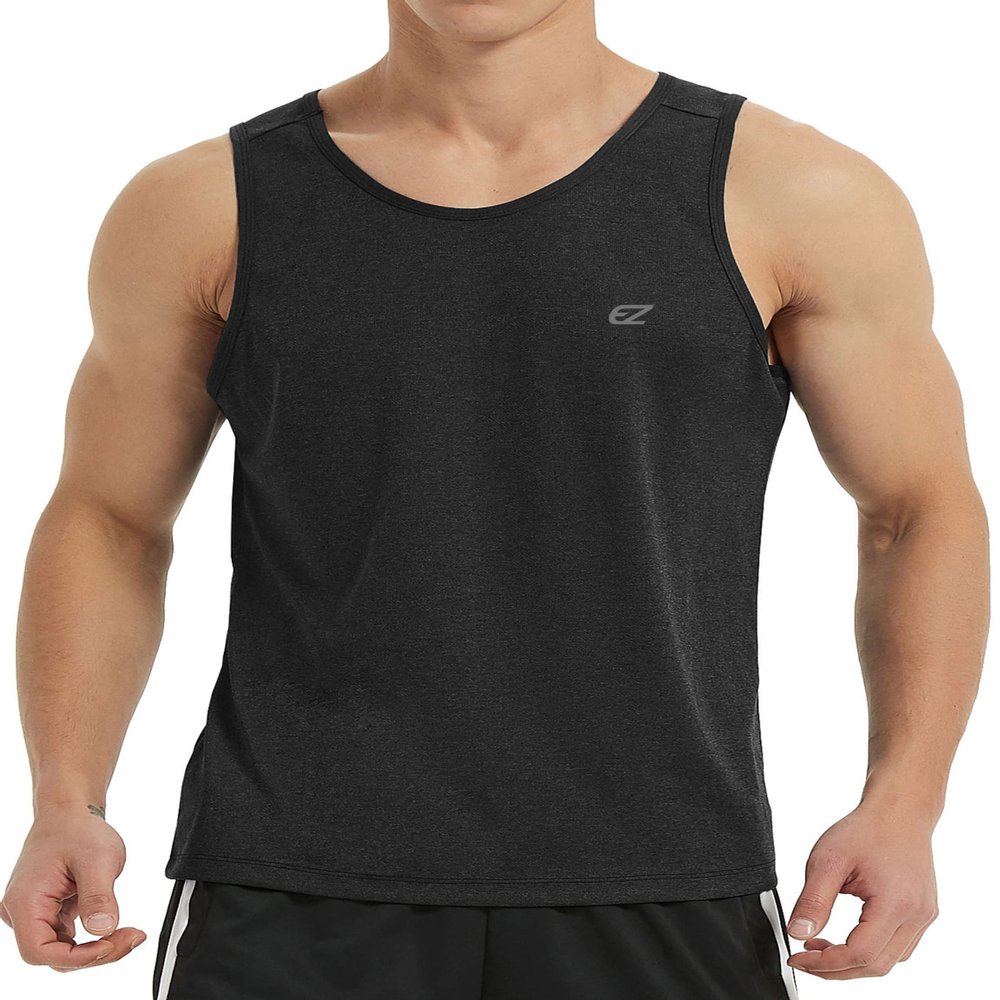 EZRUN Men's Tank Tops Quick Dry Workout Swim Beach Shirts Sleeveless Shirts for Bodybuilding Gym Fitness Training Black