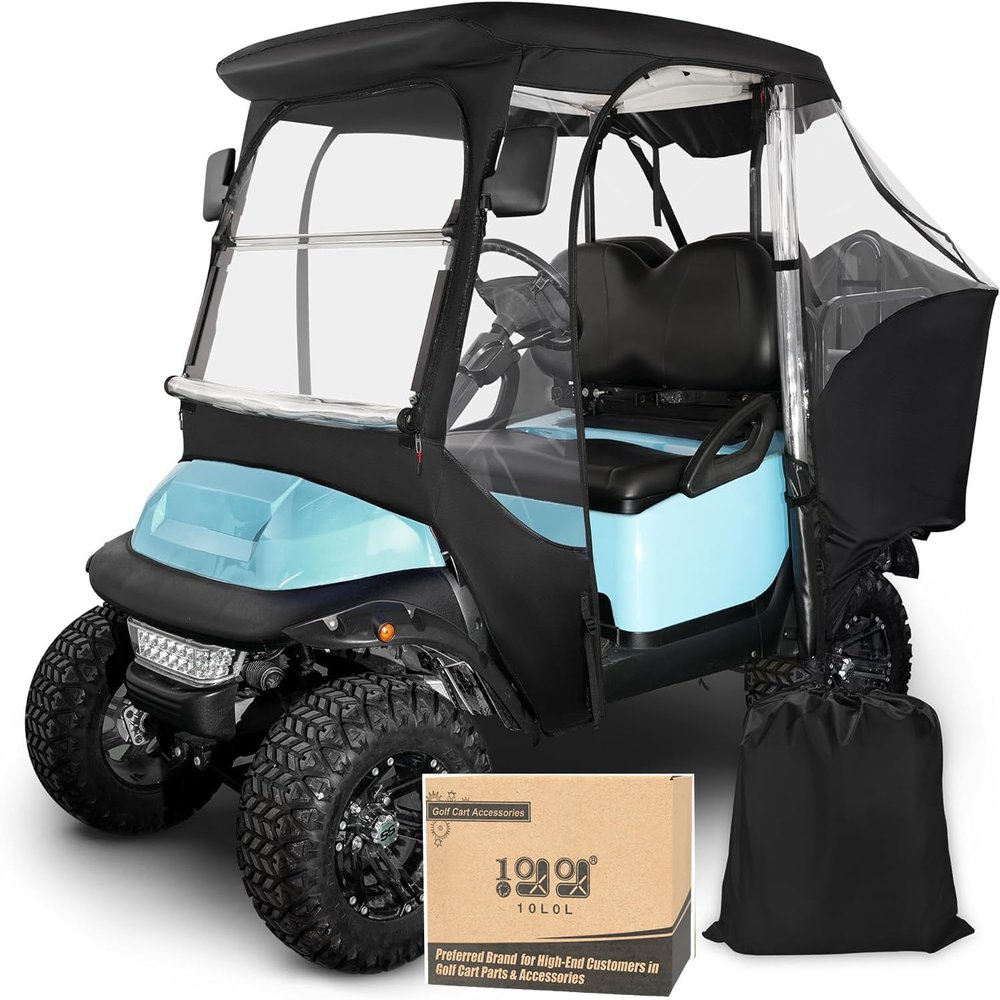 10L0L 4-Passengers Golf Cart Driving Enclosure for Club Car Precedent, 600D Clear Window Rain Cover, All Weather Waterproof Windproof Snowproof Storage Covers(Black)