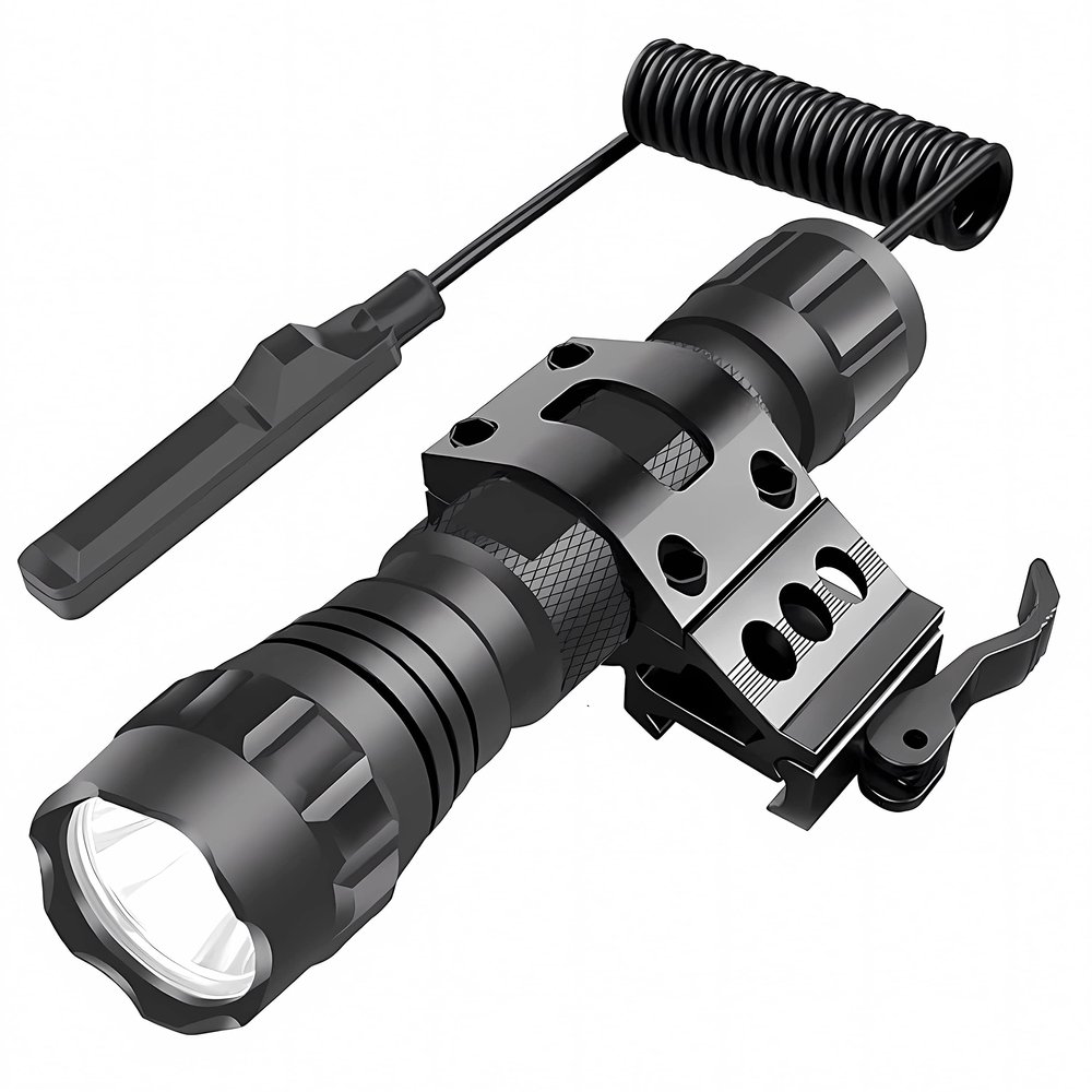 BESTSUN LED Weapon Light, 2000 Lumen Super Bright Tactical Flashlight Matte Black Picatinny Flashlight with Quick Release Offset Mount Waterproof Hunting Light, Pressure Switch Included