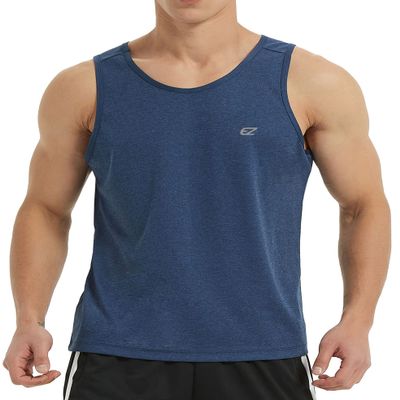 EZRUN Men's Tank Tops Quick Dry Workout Swim Beach Shirts Sleeveless Shirts for Bodybuilding Gym Fitness Training Blue