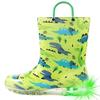 HugRain Toddler Boys Rain Boots Baby Kids Light Up Printed Waterproof Shoes Rubber Garden Puddle Boots Lightweight Adorable Cute Green Dinosaur Easy-On Handles and Insole (Size 9,Green) view 1