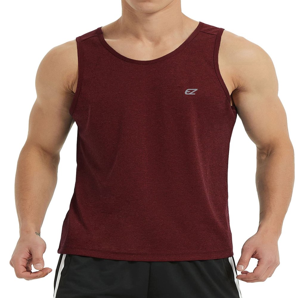 EZRUN Men's Tank Tops Quick Dry Workout Swim Beach Shirts Sleeveless Shirts for Bodybuilding Gym Fitness Training Burgundy