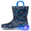 HugRain Toddler Boys Rain Boots Baby Kids Light Up Printed Waterproof Shoes Rubber Garden Puddle Boots Lightweight Adorable Cute Navy Blue Cosmos Easy-On Handles and Insole (Size 10,Navy) view 1