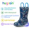 HugRain Toddler Boys Rain Boots Baby Kids Light Up Printed Waterproof Shoes Rubber Garden Puddle Boots Lightweight Adorable Cute Navy Blue Cosmos Easy-On Handles and Insole (Size 10,Navy) view 3