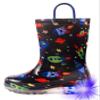 HugRain kids Boys Rain Boots Toddler Light Up Printed Waterproof Shoes Lightweight Adorable Cute Black Cosmos Roket Rubber with Easy-On Handles and Insole (Size 2,Black) view 1