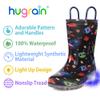 HugRain kids Boys Rain Boots Toddler Light Up Printed Waterproof Shoes Lightweight Adorable Cute Black Cosmos Roket Rubber with Easy-On Handles and Insole (Size 2,Black) view 3