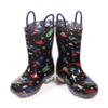 HugRain kids Boys Rain Boots Toddler Light Up Printed Waterproof Shoes Lightweight Adorable Cute Black Cosmos Roket Rubber with Easy-On Handles and Insole (Size 2,Black) view 4