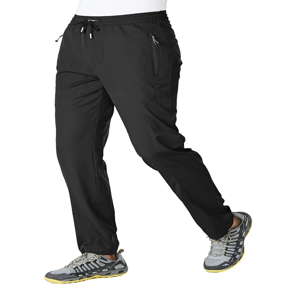 BASUDAM Men's Athletic Pants Thin Lightweight Quick Dry Zipper Pockets Outdoor Sports Pants for Running Jogging Hiking Black M