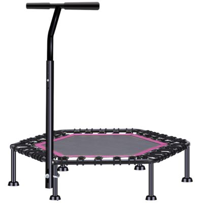 TXTC Fitness Trampoline with Adjustable Handle Bar,Elastic Rope,Indoor Trampoline for Kids,Exercise Trampoline Suitable for Indoor and Outdoor Use (Color : Pink-50inch)