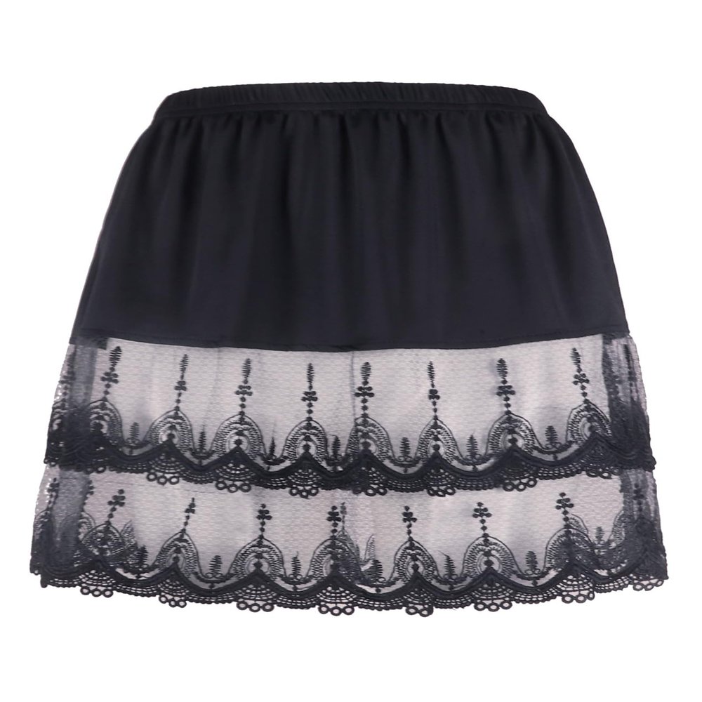 Vanrose Jan Women's Sheer Underskirt See Through Lace Trim Layering V28 Black L/XL