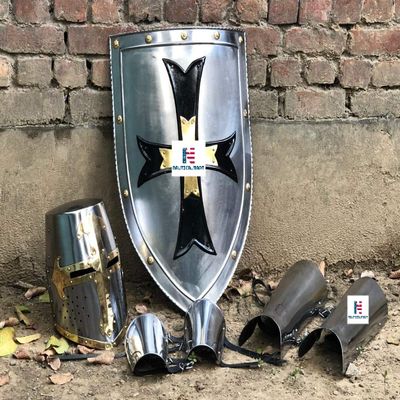 Nautical-Mart Medieval Knight Crusader Templar Helmet Armor Set - Shield, Arm Guard, Leg Guard