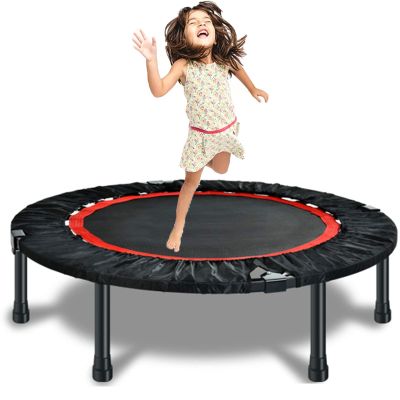TXTC Indoor Trampoline for Kids,Waist Drum SpringThickened Steel Frame,Fitness Trampoline for Adult,Mute and Foldable Exercise Trampoline for Indoor Workout (Color : Black-A, Size : 40inch)