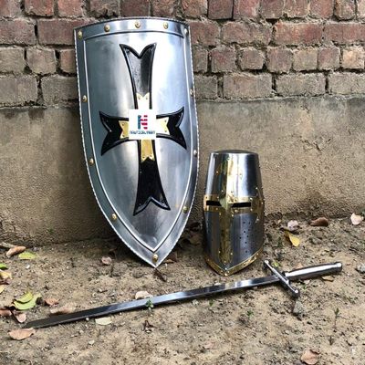 Nautical-Mart Great Knights Templar Crusader Helmet With Armor Shield & Sword