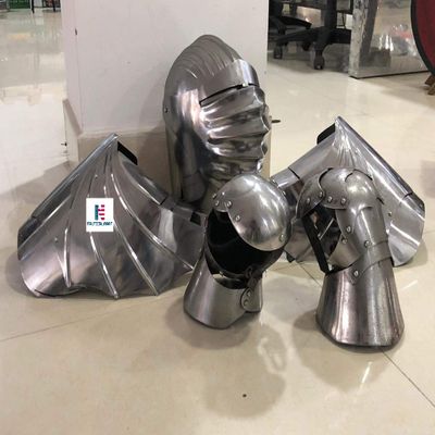 Nautical-Mart Maximilian Closed Helmet - Steel - Wearable Armor Costume Set Shoulder Guard And Gauntlets