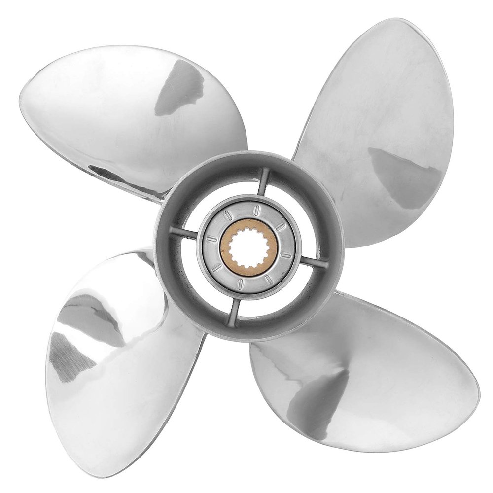 Qiilu Boat Outboard Propeller, 4-Blade Outboard Propeller Stainless Steel 13 x 19 RH Pitch Fit for Engine