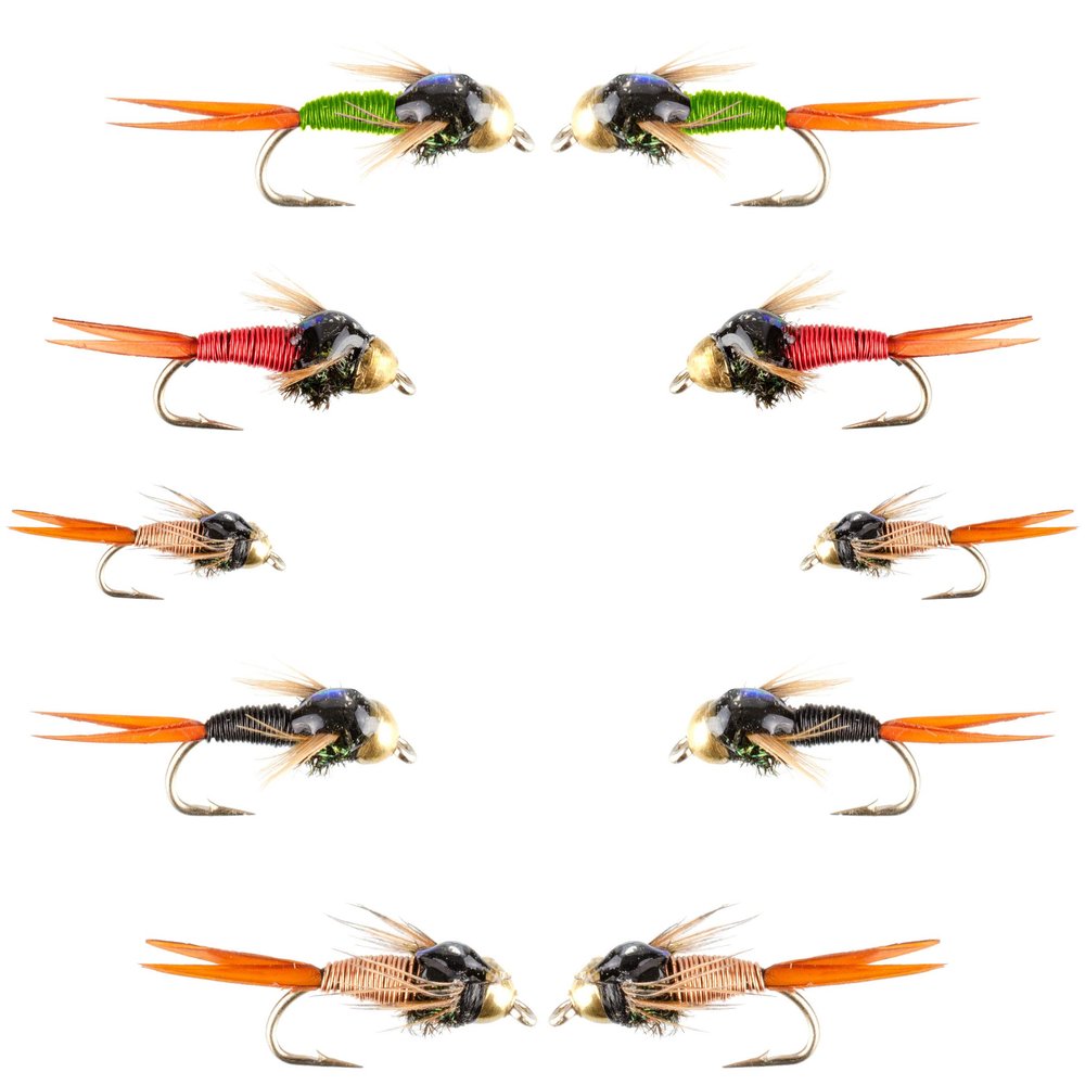 The Fly Fishing Place Basics Collection - Bead Head Copper John Assortment - 10 Wet Flies - 5 Patterns - Hook Sizes 14, 16, 18