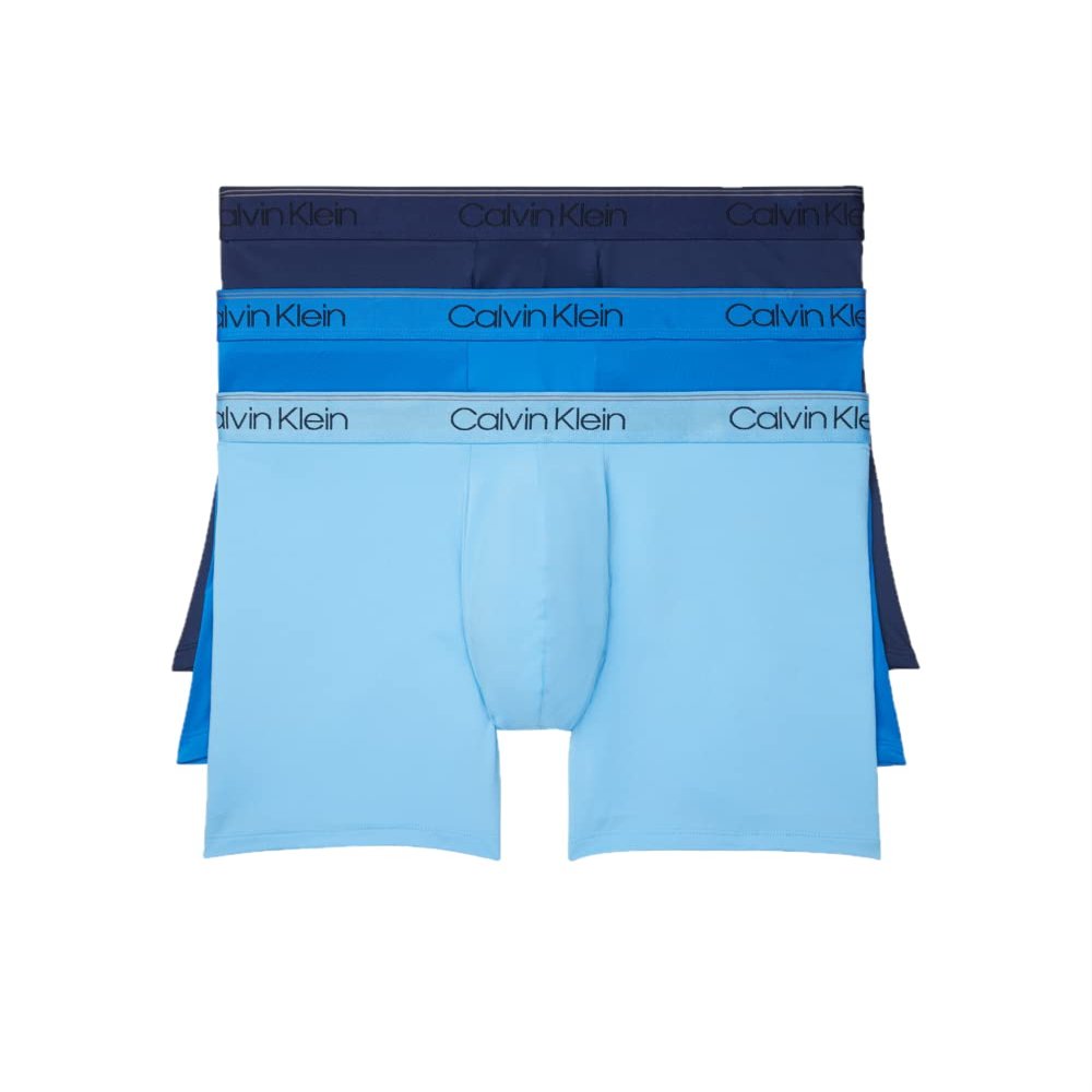 Calvin Klein Men's Micro Stretch 3-Pack Boxer Brief, New Navy, Artesian Blue, Blue Paradise, S