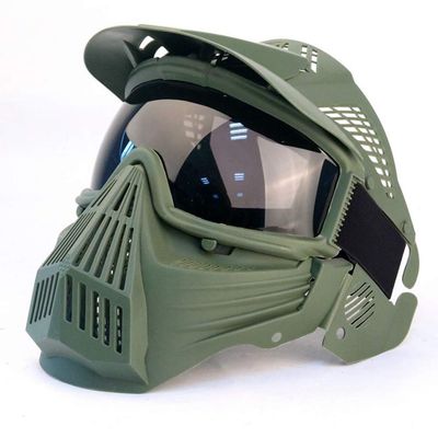 Tactical Paintball Mask Airsoft Masks, for Airsoft BB Hunting, CS Game Paintball Full Face Tactical Protection Gear, Impact Resistant with Goggles, Other Outdoor Activities (Green/Gray Lens)