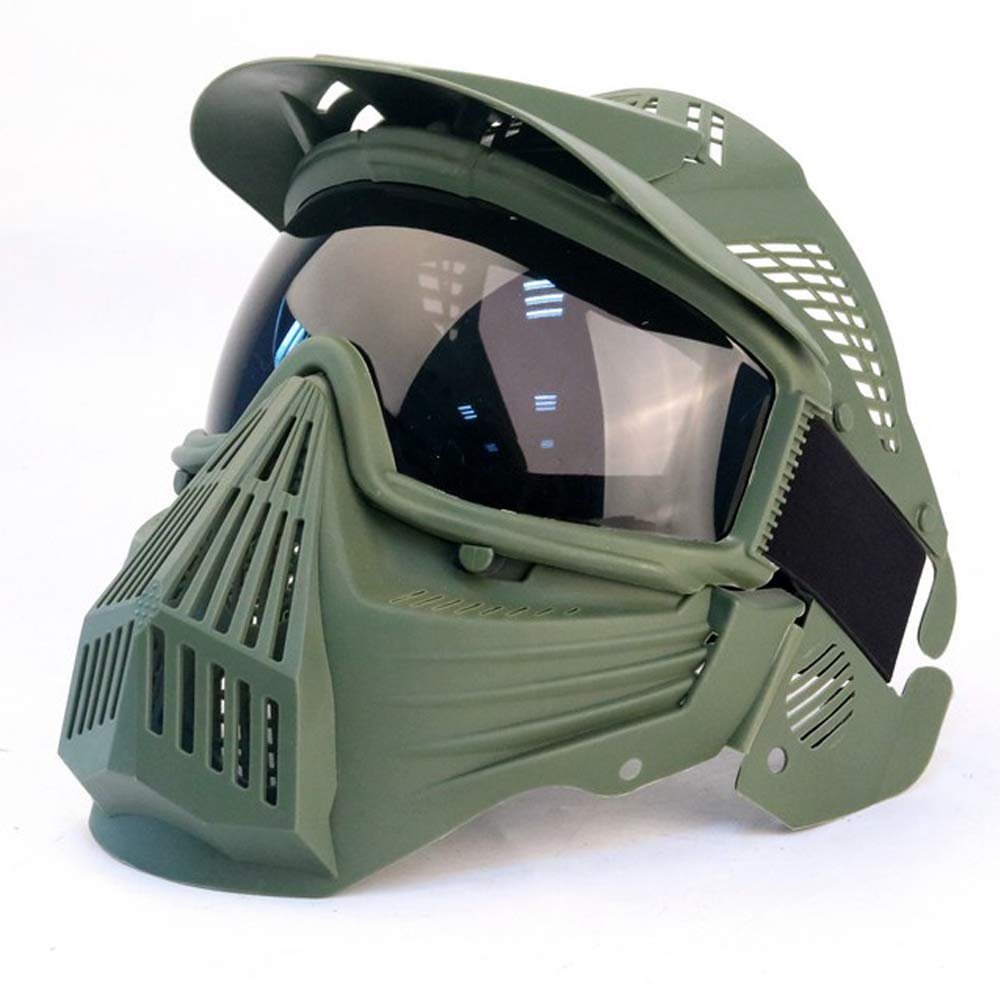Tactical Paintball Mask Airsoft Masks, for Airsoft BB Hunting, CS Game Paintball Full Face Tactical Protection Gear, Impact Resistant with Goggles, Other Outdoor Activities (Green/Gray Lens)