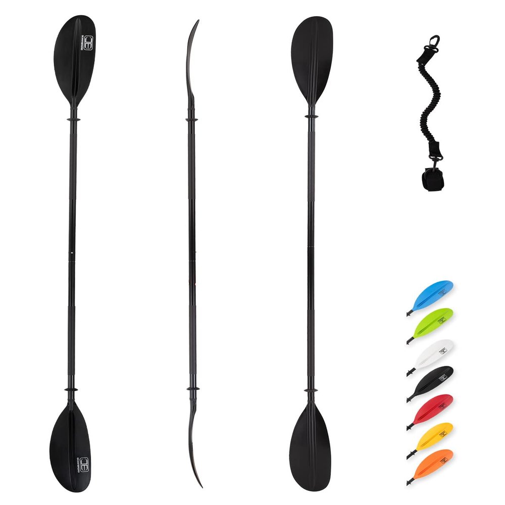 OCEANBROAD Kayak Paddle 86in/218cm Alloy Shaft Kayaking Boating Canoeing Oar with Paddle Leash 1 Paddle, Black
