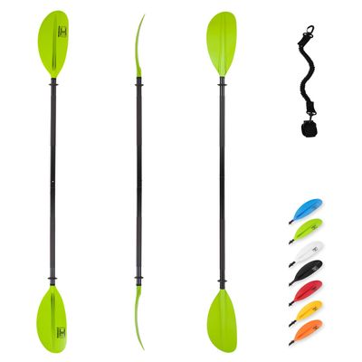 OCEANBROAD Kayak Paddle 86in/218cm Alloy Shaft Kayaking Boating Canoeing Oar with Paddle Leash 1 Paddle, Green