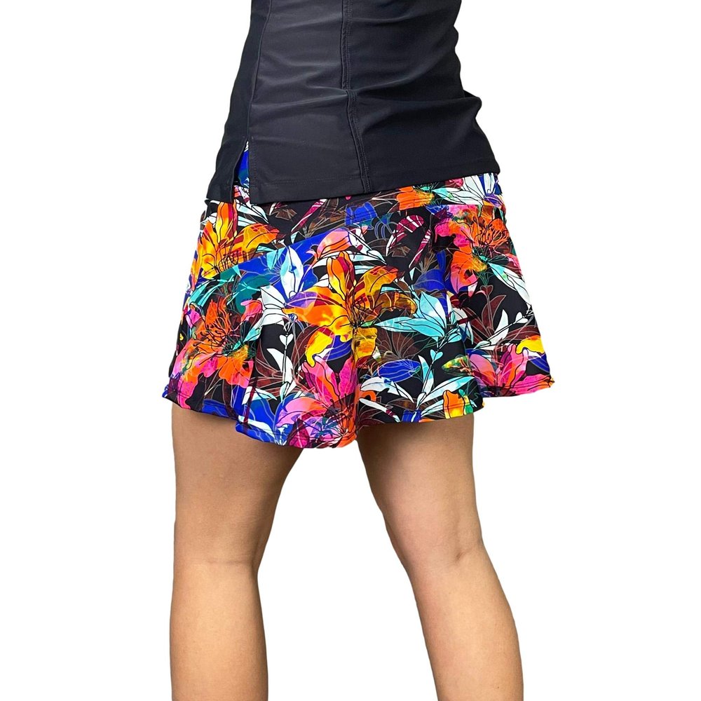 Hawaiian Floral Flutter Style Golf/Tennis Skort | Made in USA Flower Golf Skirt (XSmall) Rainbow