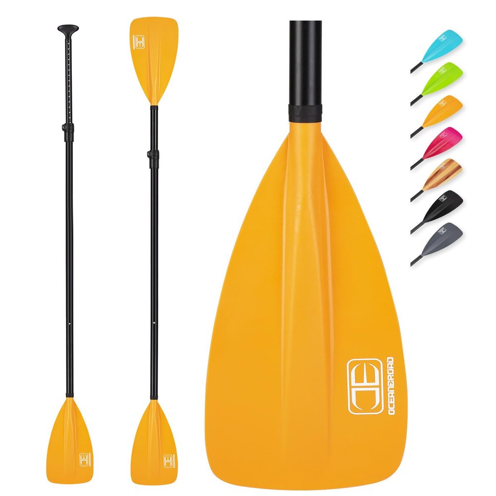 OCEANBROAD SUP Paddle - Adjustable Stand-Up Paddle for Paddleboard Kayak, Adjustable Aluminum Alloy Shaft 68" - 84", 4-Piece, Orange