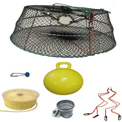 KUFA Sports Tower Style Prawn Trap with 400' Rope, Yellow Float, Vented Bait Jar & Harness Combo (CT77+PA56+HA2)