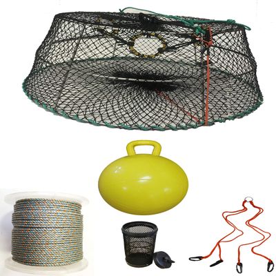 KUFA Sports Tower Style Prawn Trap with 400' Rope, Yellow Float, Vented Bait Jar & Harness Combo (CT77+PAL59+HA2)