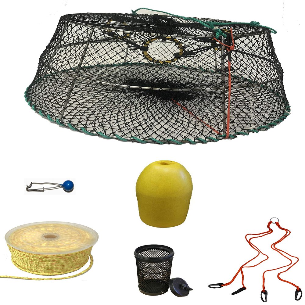 KUFA Sports Tower Style Prawn Trap with 400' Rope, Yellow Float, Vented Bait Jar & Harness Combo (CT77+PAP39+HA2)