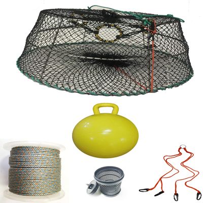 KUFA Sports Tower Style Prawn Trap with 400' Rope, Yellow Float, Vented Bait Jar & Harness Combo (CT77+PAQ56+HA2)