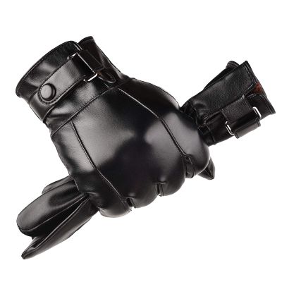 FUFU Gloves Mens Touchscreen Texting Winter Warm PU Faux Leather Driving Gloves (Color : Black)