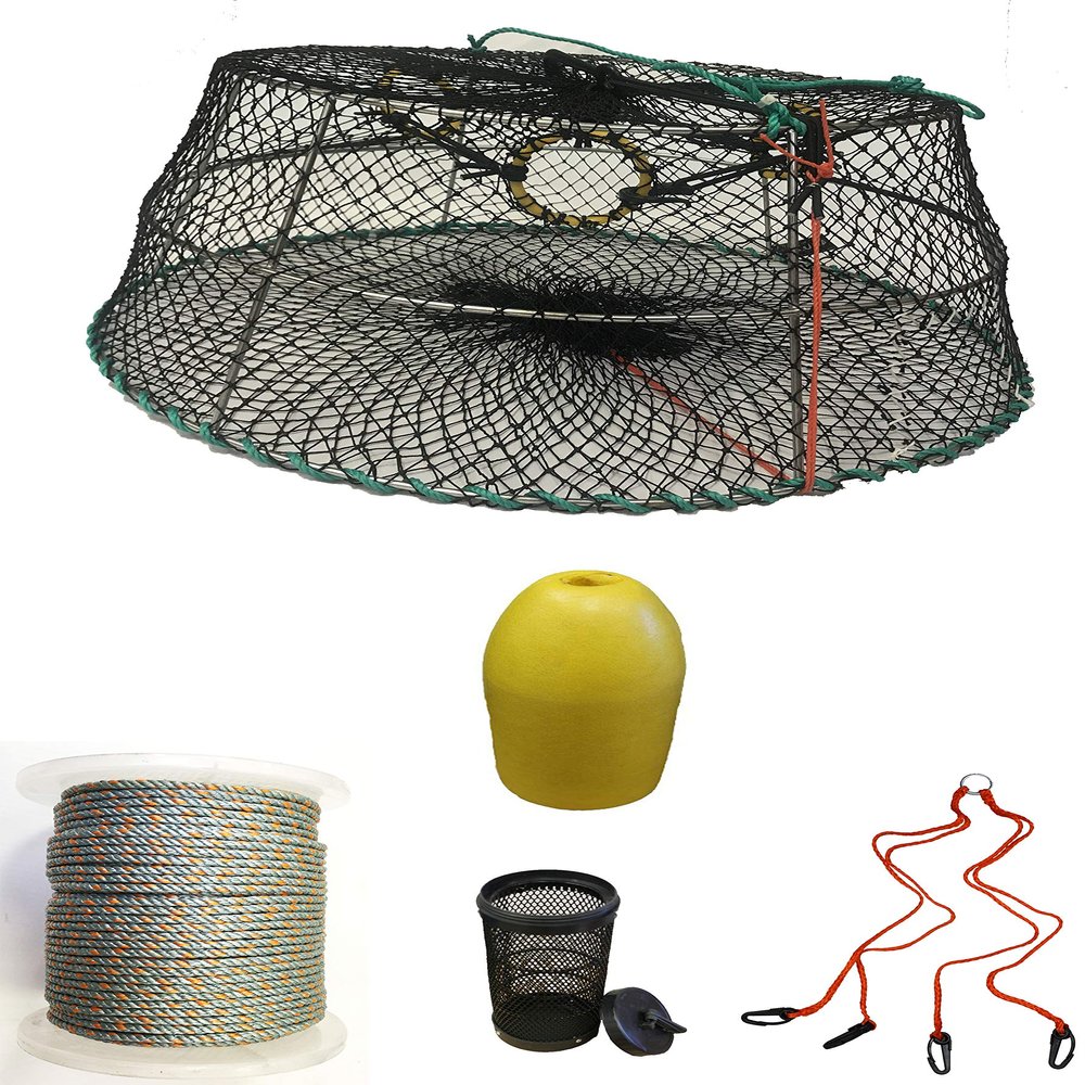 KUFA Sports Tower Style Prawn Trap with 400' Rope, Yellow Float, Vented Bait Jar & Harness Combo (CT77+PAQ39+HA2)