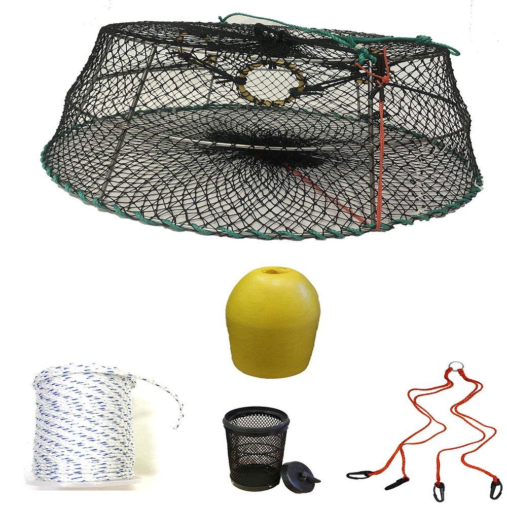 KUFA Sports Tower Style Prawn Trap with 400' Rope, Yellow Float, Vented Bait Jar & Harness Combo (CT77+PAS39+HA2)