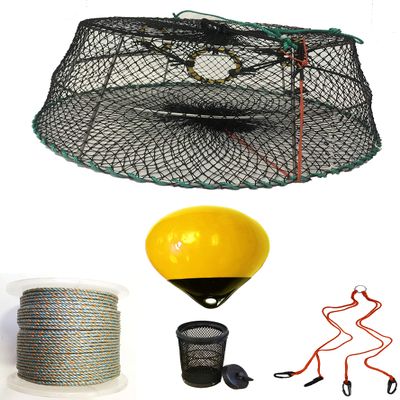 KUFA Sports Tower Style Prawn Trap with 400' Rope, Yellow Float, Vented Bait Jar & Harness Combo (CT77+PAL309+HA2)