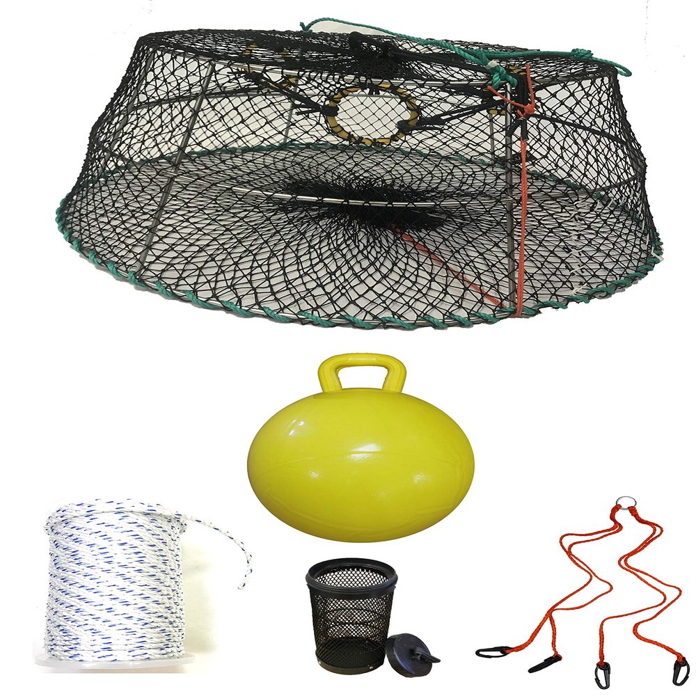 KUFA Sports Tower Style Prawn Trap with 400' Rope, Yellow Float, Vented Bait Jar & Harness Combo (CT77+PAS59+HA2)